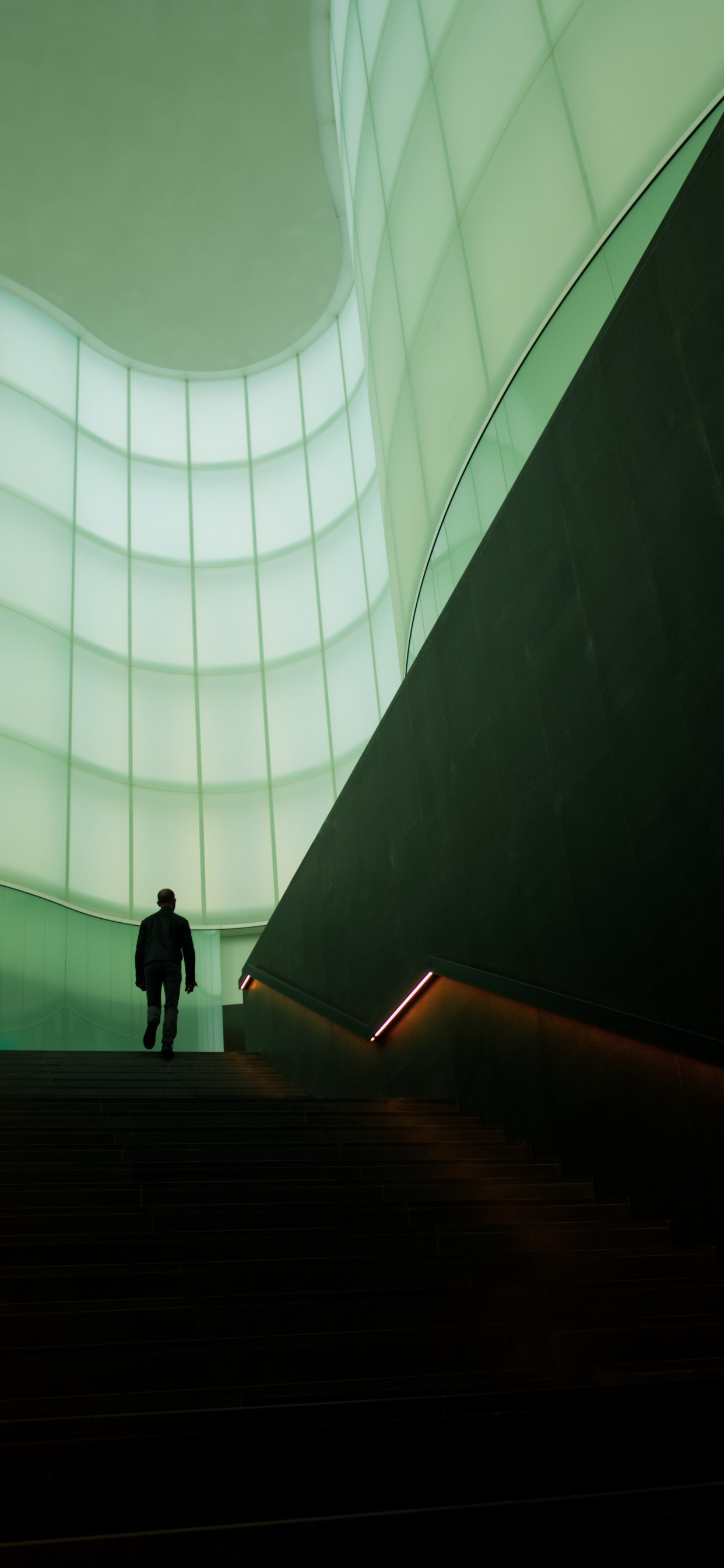 Homme en Veste Noire Marchant Sur un Escalier Marron. Wallpaper in 1242x2688 Resolution