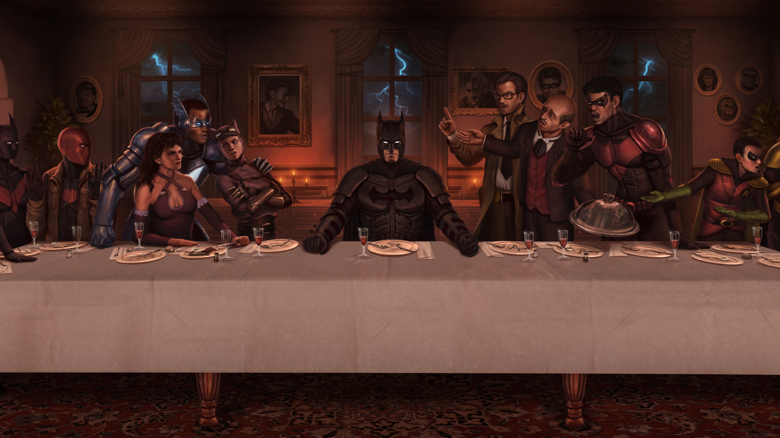 Batman Last Supper, Batman, The Last Supper, Robin, Red Hood. Wallpaper in 2560x1440 Resolution