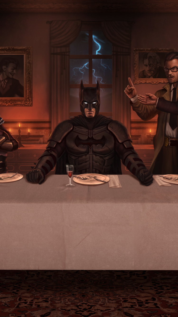 Batman Last Supper, Batman, The Last Supper, Robin, Red Hood. Wallpaper in 750x1334 Resolution