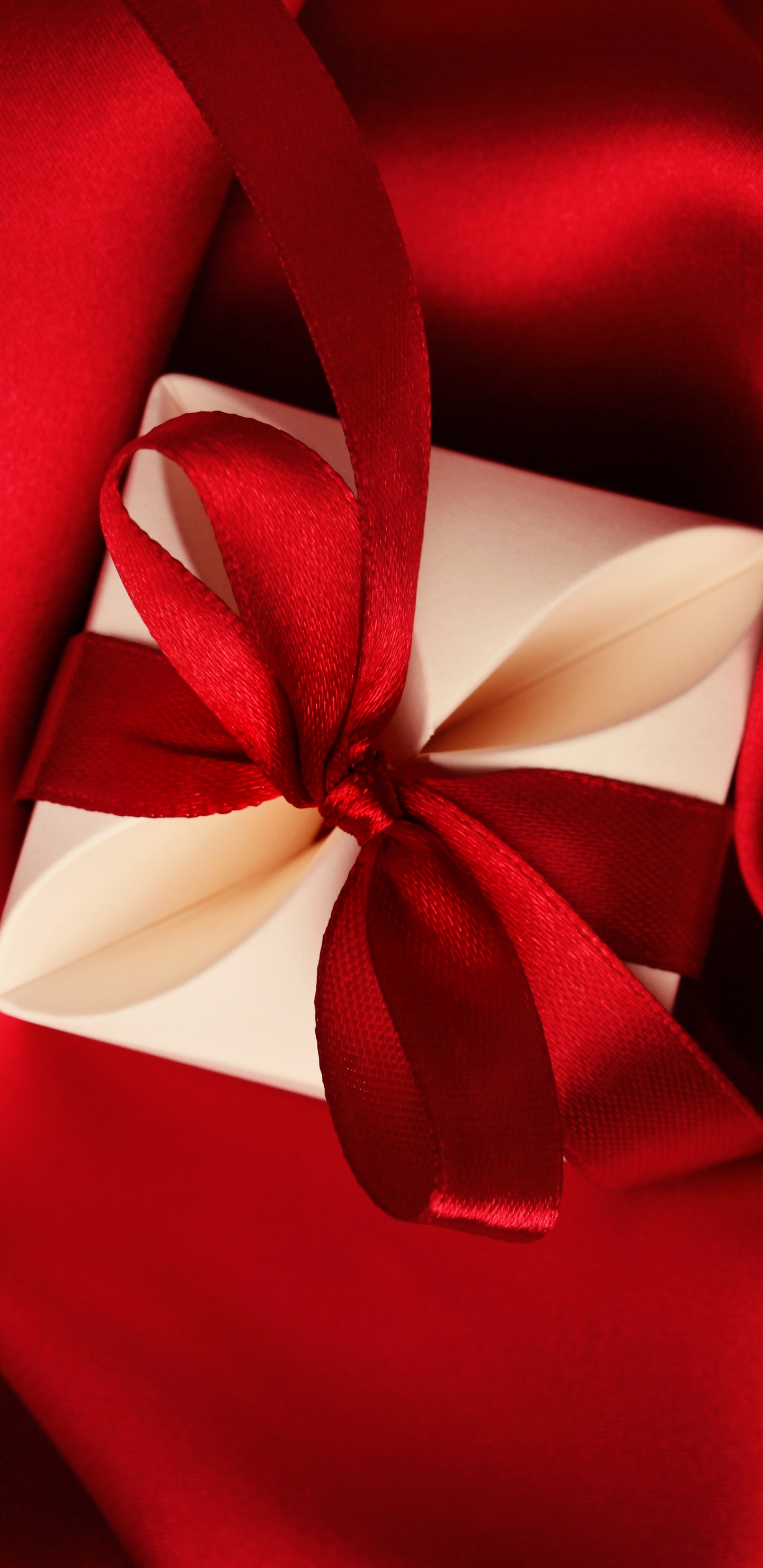 Gift, Valentines Day, Red, Satin, Textile. Wallpaper in 1440x2960 Resolution