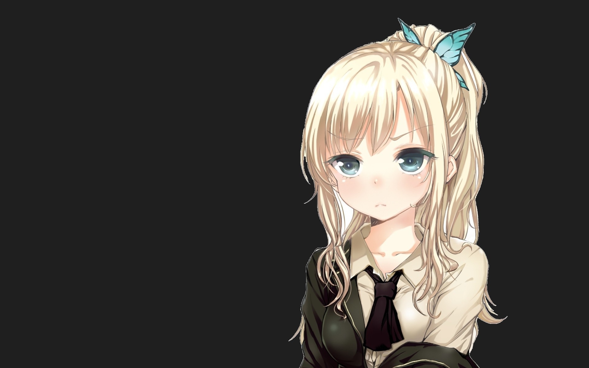 4559748 blonde anime girls solo white background original characters  bangs brown eyes sweat long hair bare shoulders looking away gray  eyes  Rare Gallery HD Wallpapers