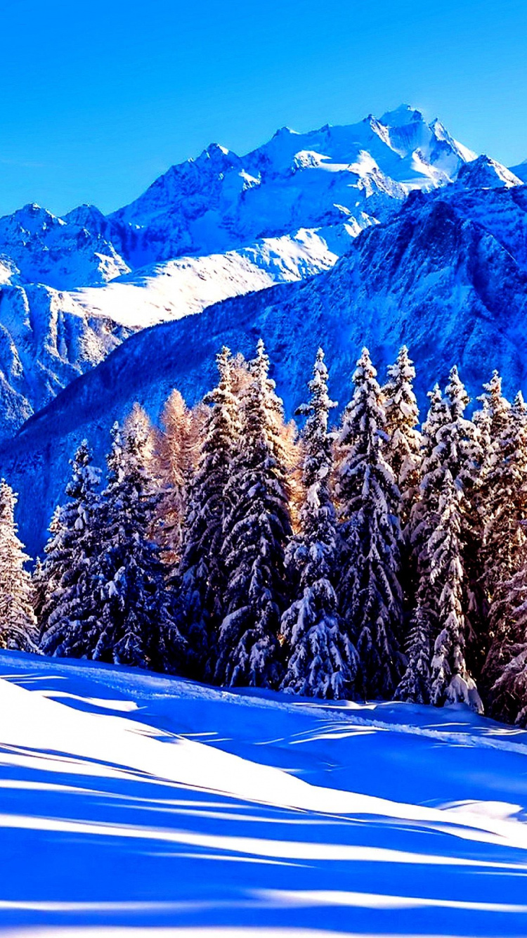 冬天, 多山的地貌, 山脉, 阿尔卑斯山, 山中小屋 壁纸 750x1334 允许