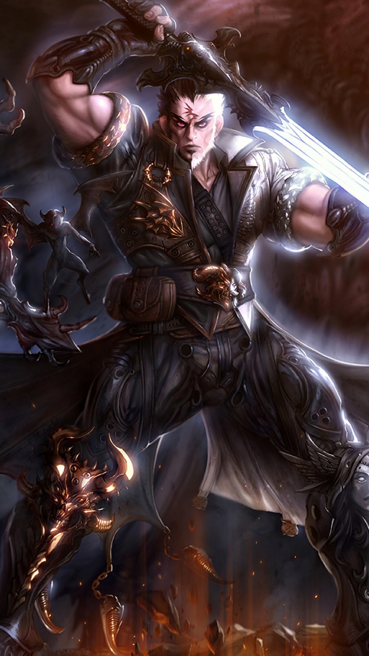 Femme en Robe Noire et Blanche Tenant L'illustration de L'épée. Wallpaper in 720x1280 Resolution