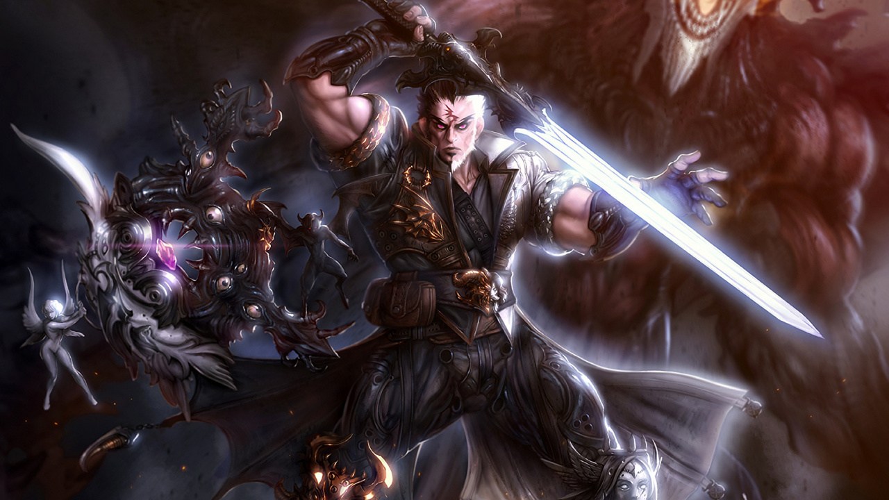 Mujer en Vestido Blanco y Negro Sosteniendo Espada Ilustración. Wallpaper in 1280x720 Resolution