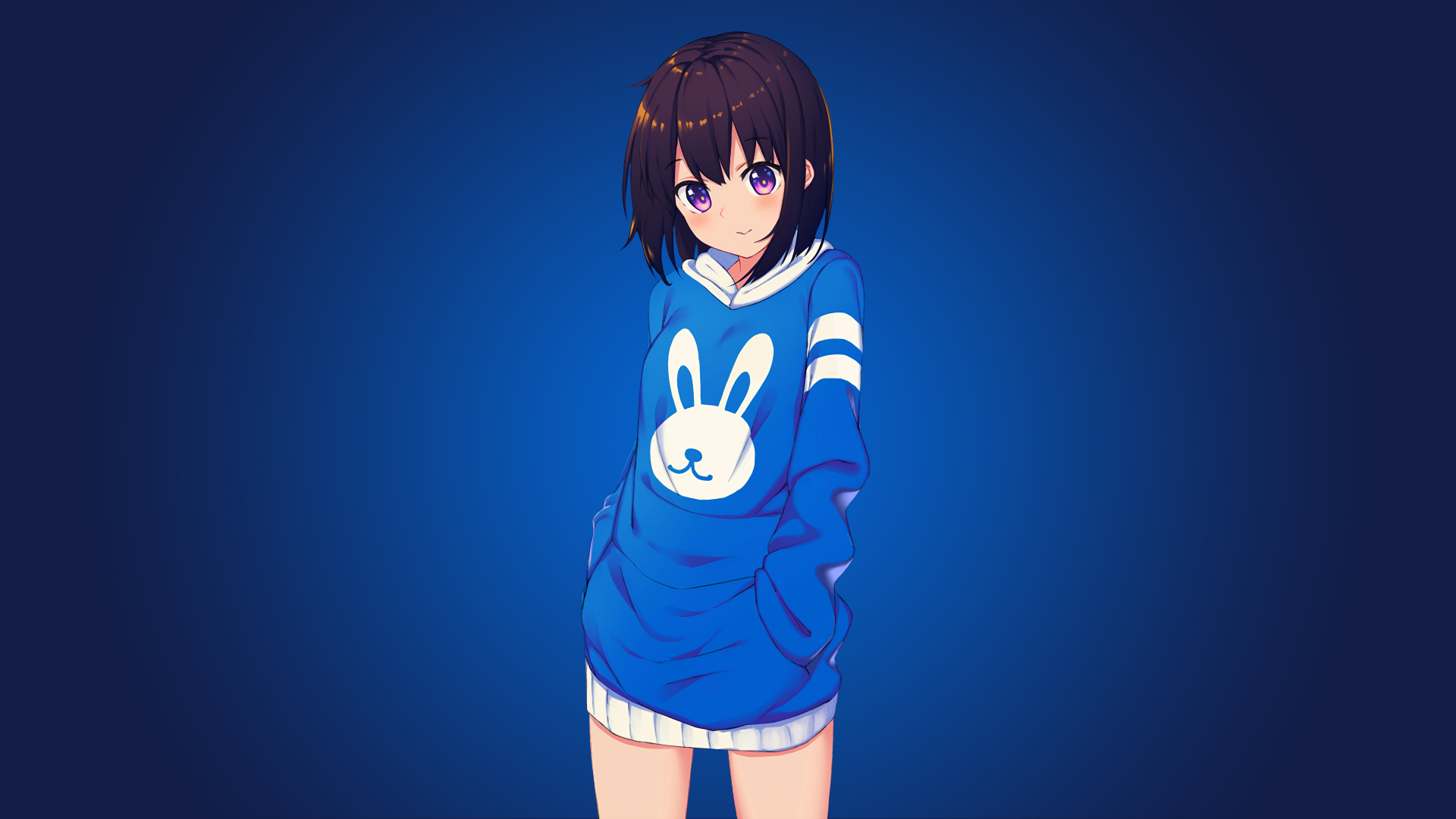 Black Haired Girl in Blue Long Sleeve Shirt Anime Character. Wallpaper in 1920x1080 Resolution