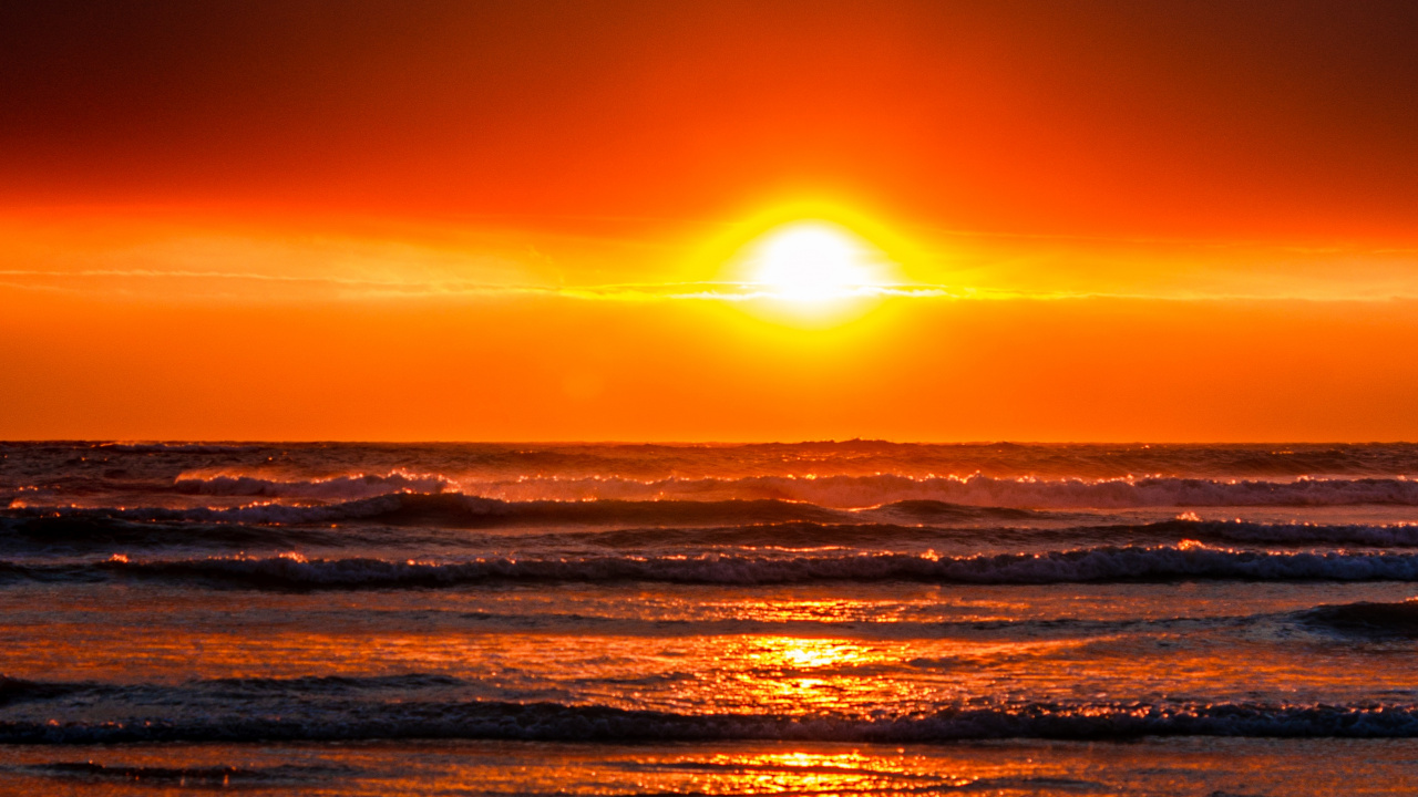 Sonnenuntergang, Meer, Ozean, Horizont, Afterglow. Wallpaper in 1280x720 Resolution