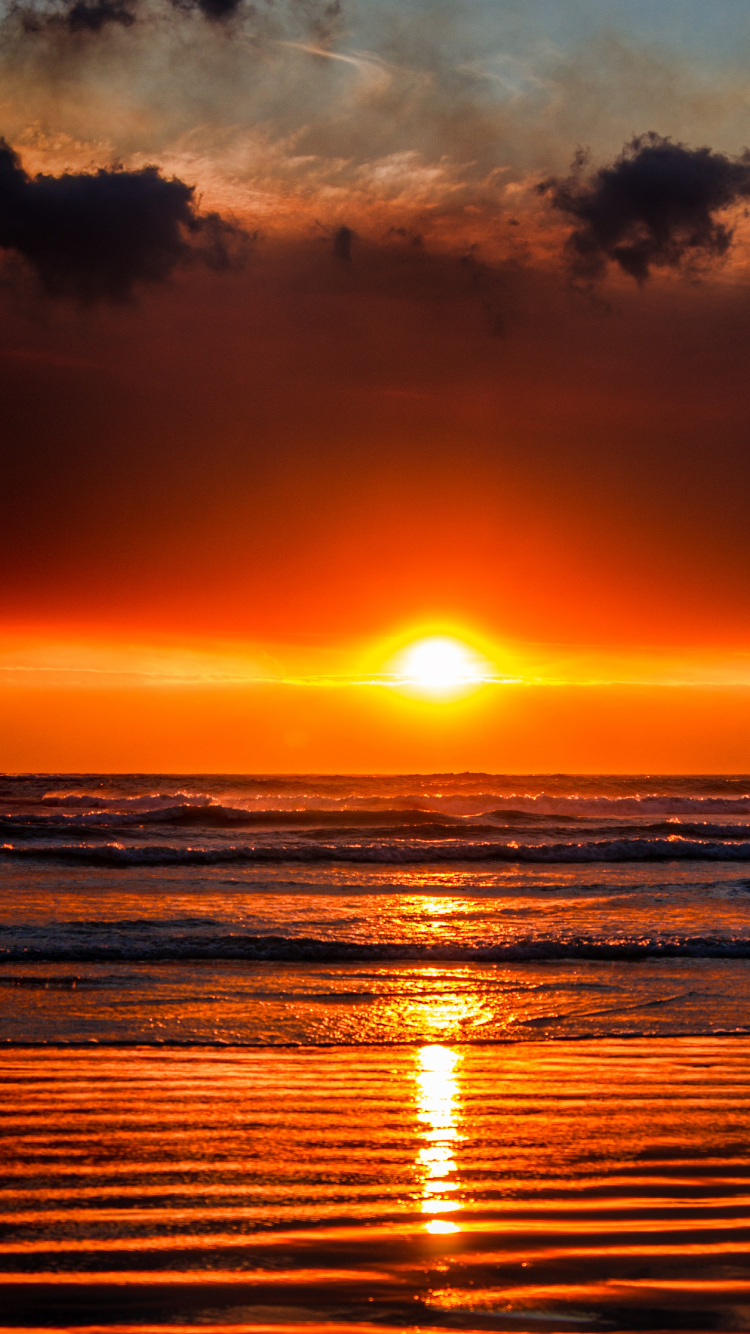 Sunset, Sea, Ocean, Horizon, Afterglow. Wallpaper in 750x1334 Resolution