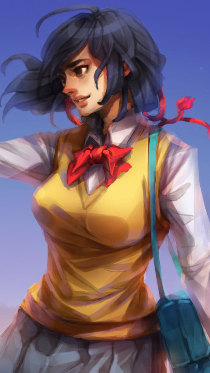 Femme Aux Cheveux Noirs en Robe Marron et Blanche Personnage D'anime. Wallpaper in 720x1280 Resolution