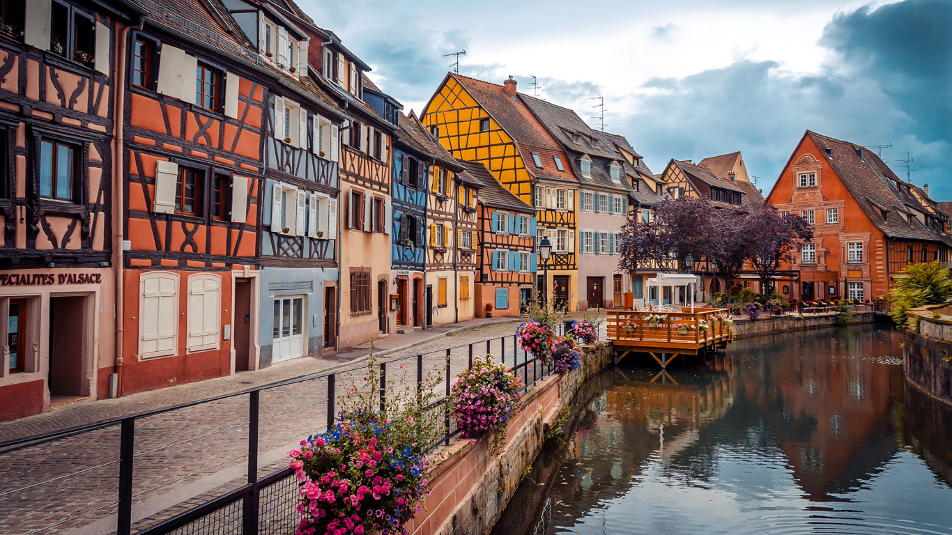 小威尼斯, 运河, 反射, 街区, 天空 壁纸 1366x768 允许