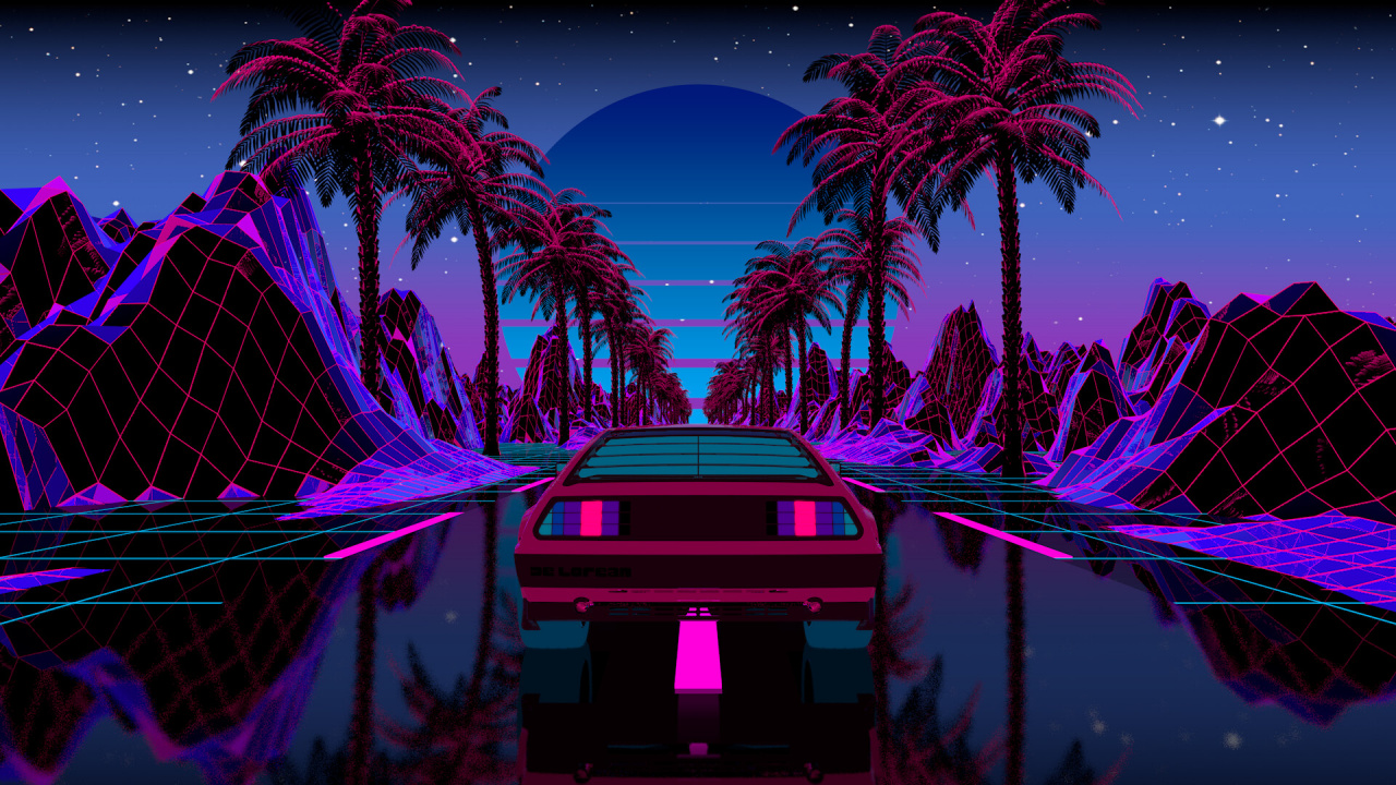 Synthwave, 紫色的, 光, 性质, 黑色的 壁纸 1280x720 允许