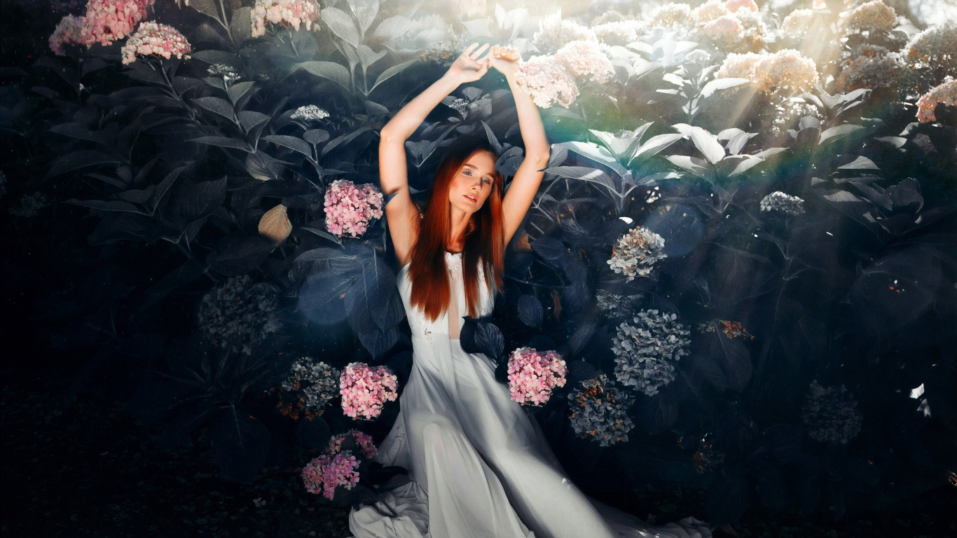 Beauty, Pink, Dress, Fashion, Reflection. Wallpaper in 1366x768 Resolution