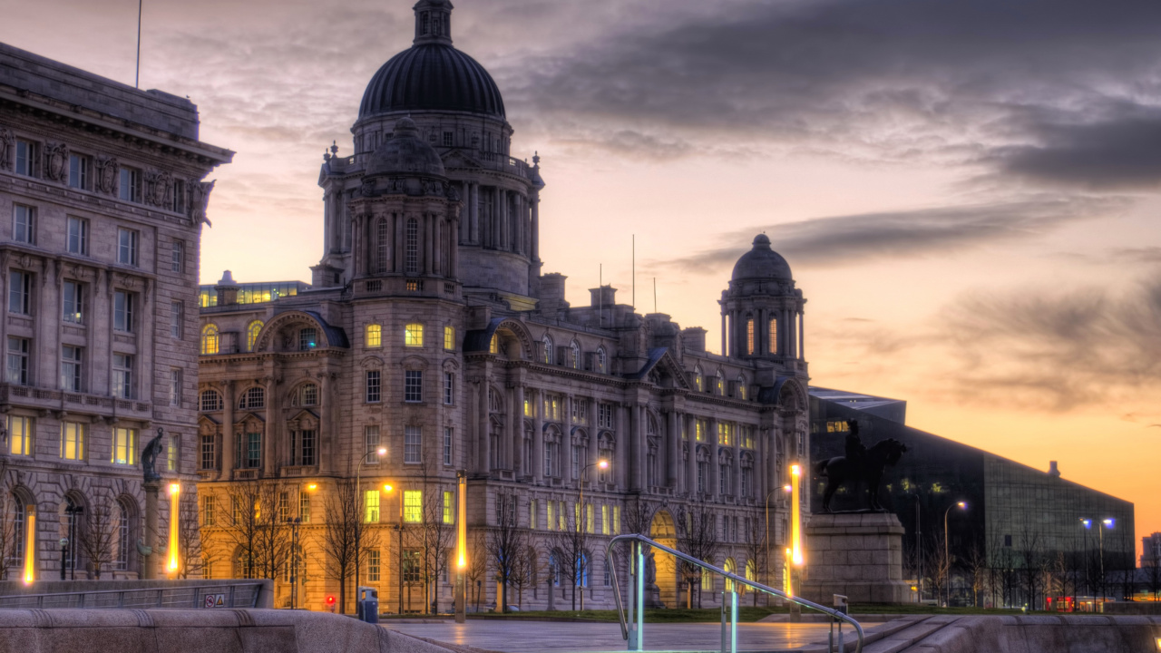 利物浦, 利物浦f c, 里程碑, 城市, 晚上 壁纸 1280x720 允许