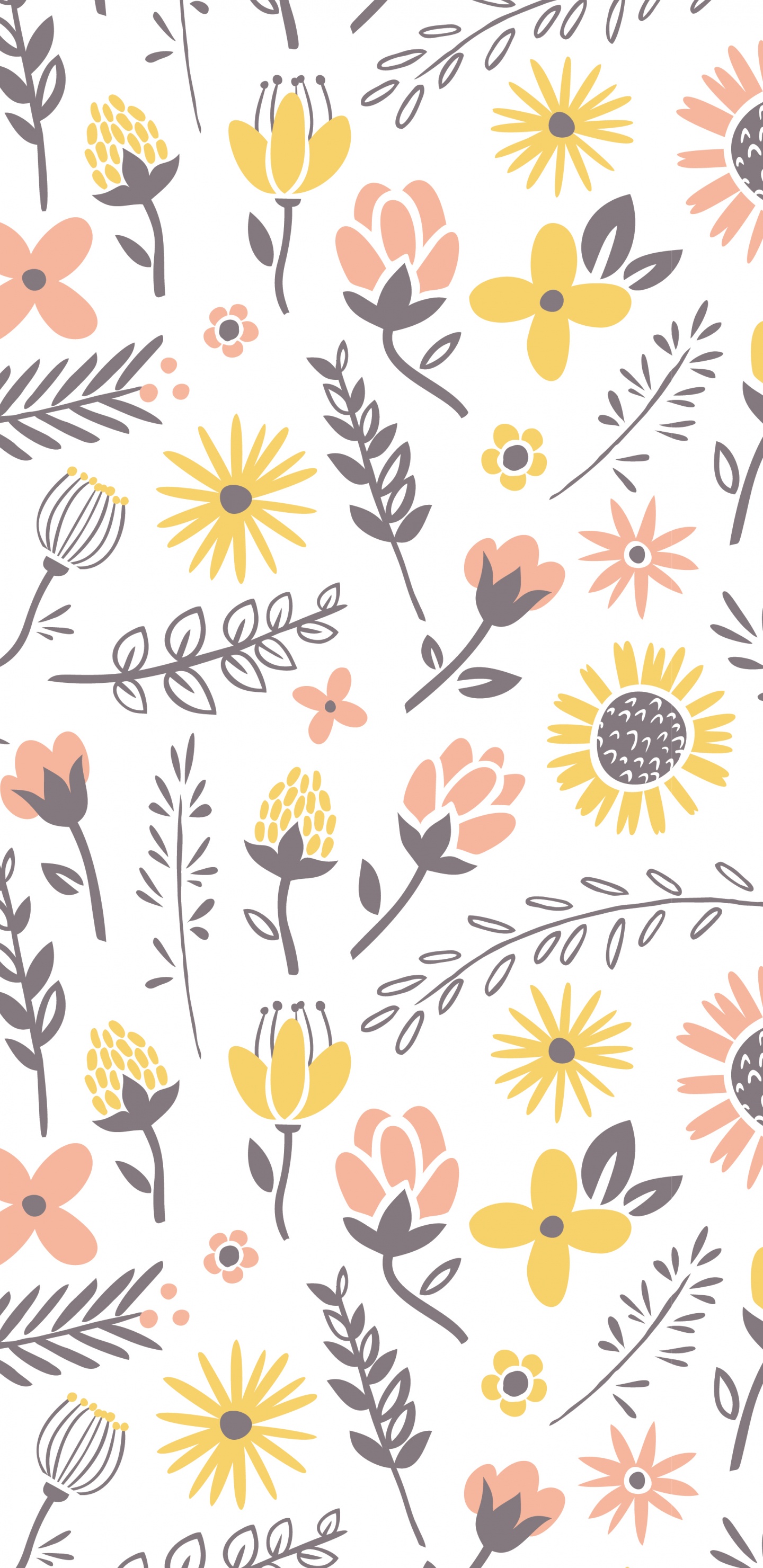 Textil Floral Blanco Amarillo y Marrón. Wallpaper in 1440x2960 Resolution