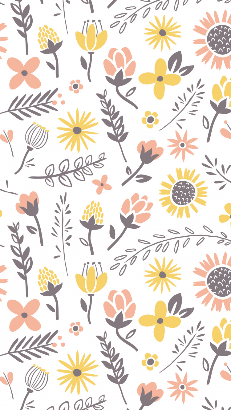 Textil Floral Blanco Amarillo y Marrón. Wallpaper in 750x1334 Resolution