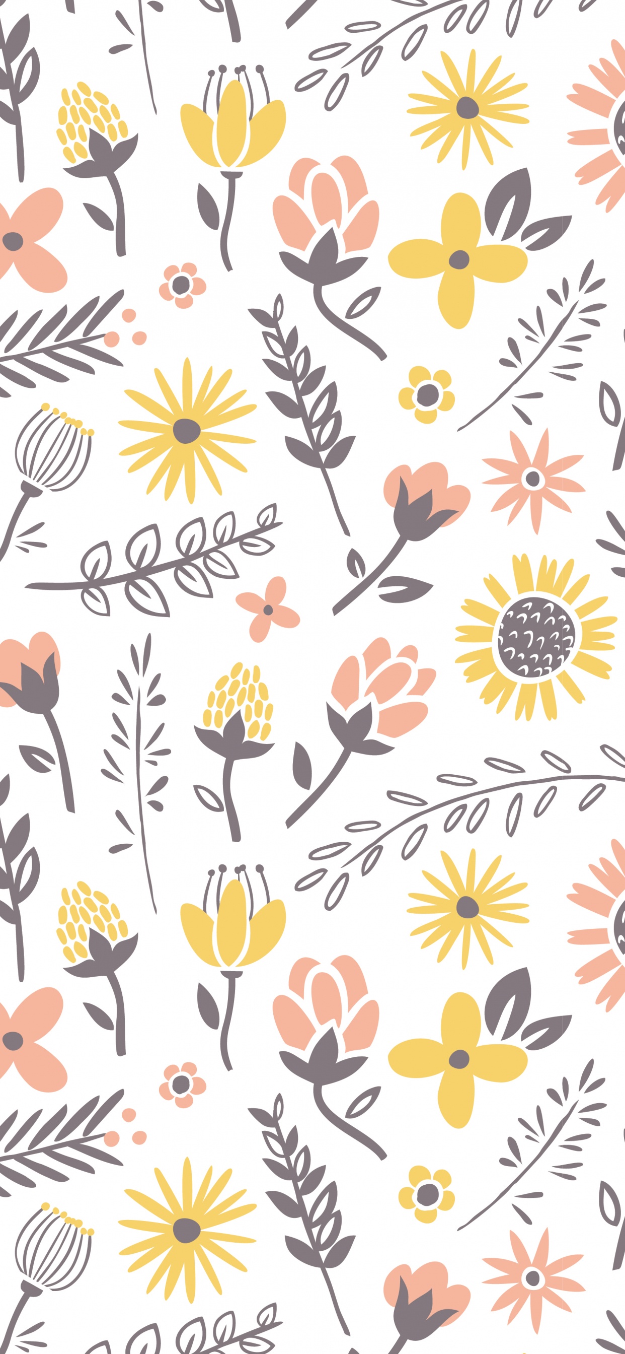 Textile Floral Blanc Jaune et Marron. Wallpaper in 1242x2688 Resolution