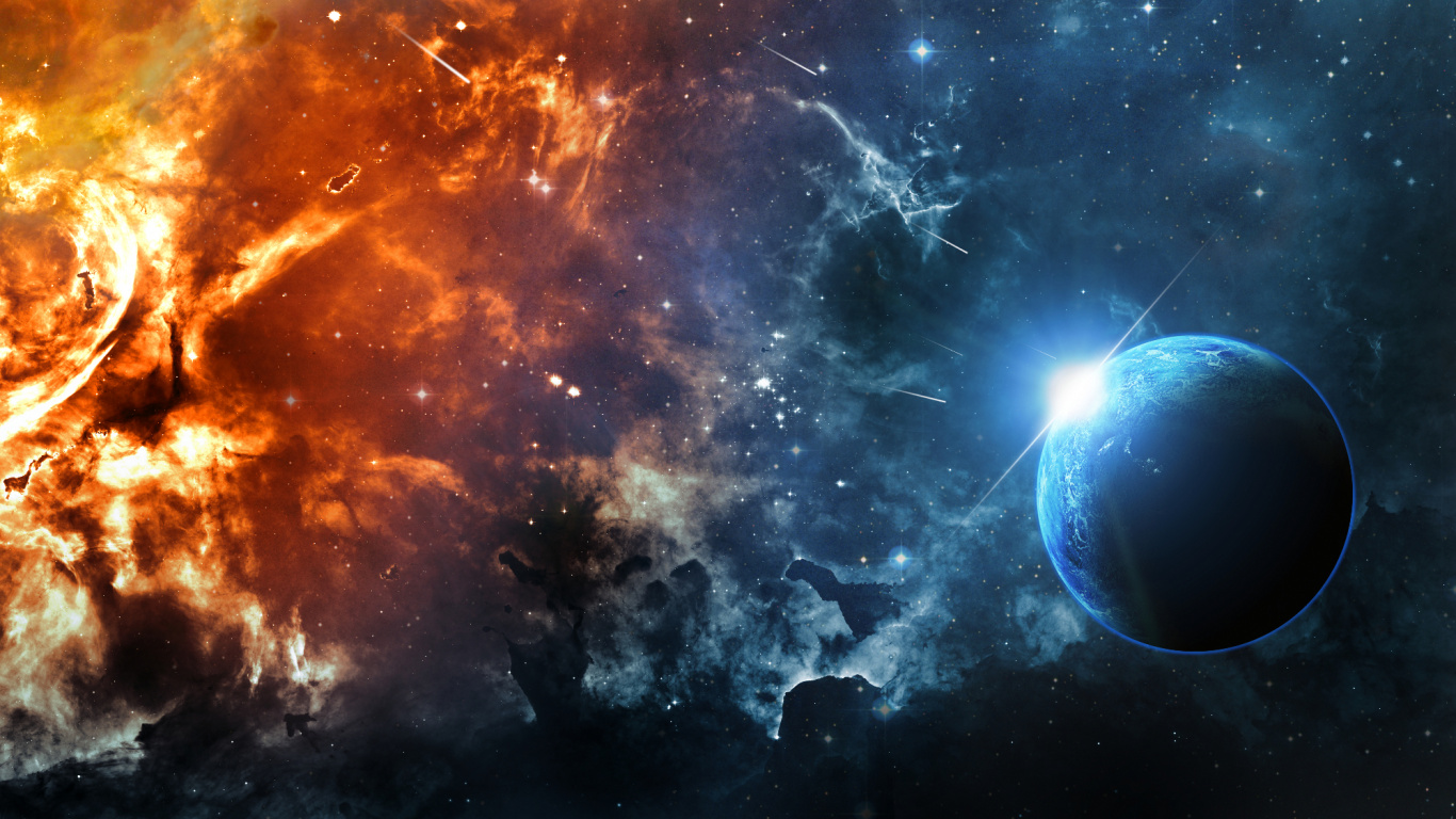 Blue and Orange Galaxy Illustration. Wallpaper in 1366x768 Resolution