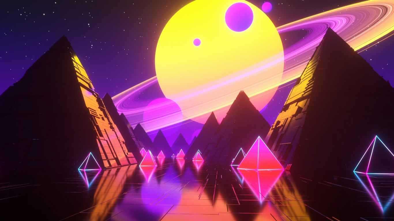 Synthwave, Art, Purple, Light, Violet. Wallpaper in 1366x768 Resolution