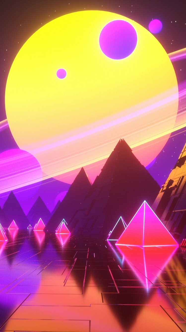 Synthwave, Kunst, Purpur, Licht, Veilchen. Wallpaper in 750x1334 Resolution
