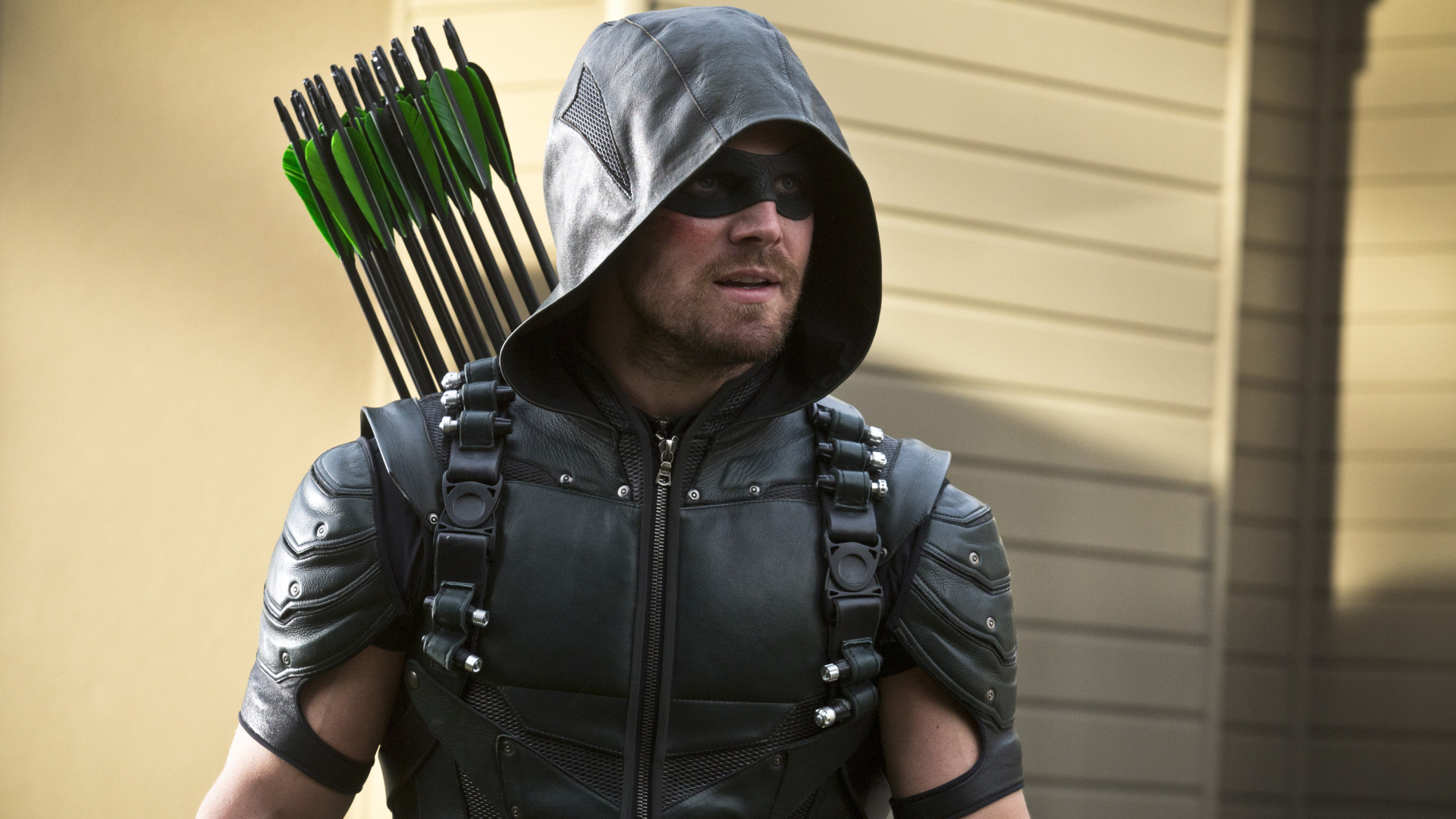 Man in Black Leather Vest and Gray Hoodie. Wallpaper in 1920x1080 Resolution