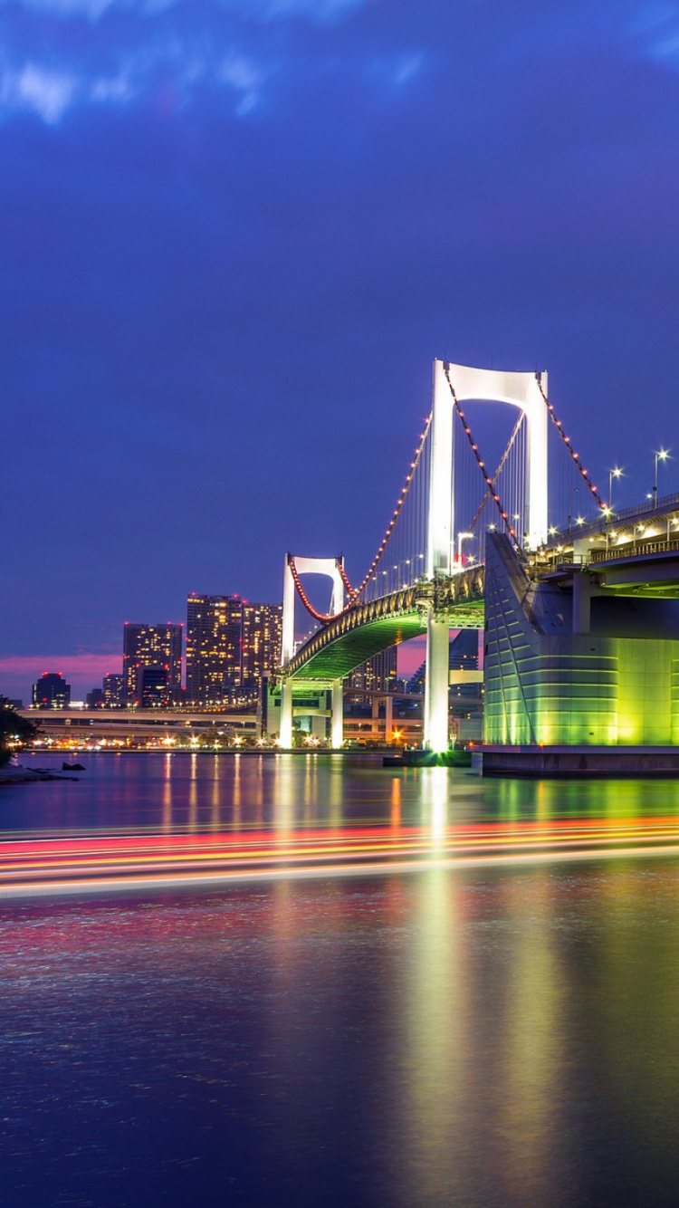 Bridge Over River During Night Time. Wallpaper in 750x1334 Resolution