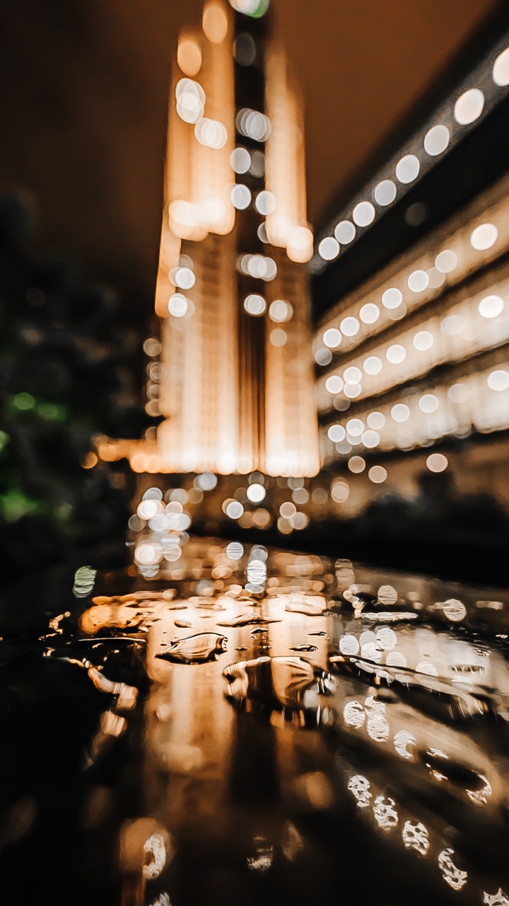 Bokeh, Wasser, Licht, Reflexion, Nacht. Wallpaper in 720x1280 Resolution