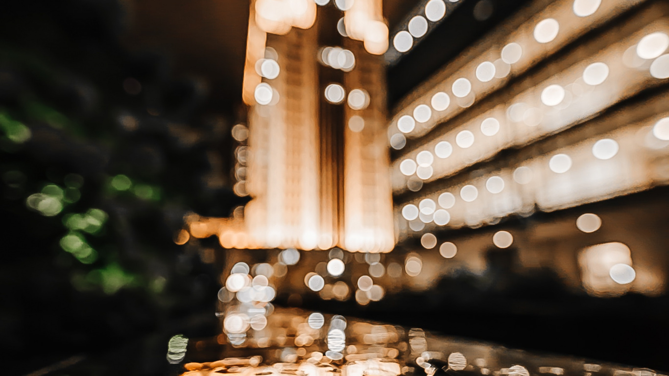 Bokeh, Eau, Lumière, Réflexion, Nuit. Wallpaper in 1366x768 Resolution