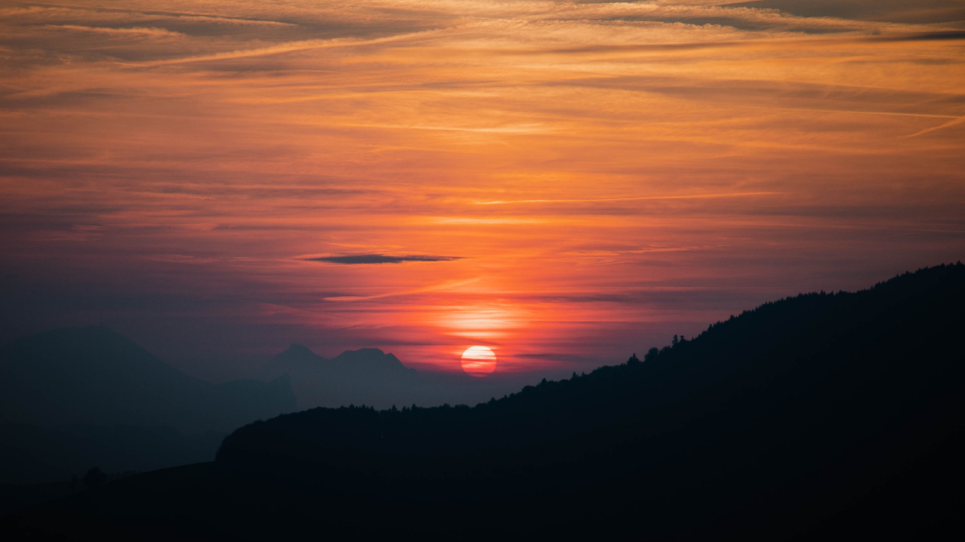 Afterglow, Sunset, Cloud, Sunrise, Horizon. Wallpaper in 1366x768 Resolution