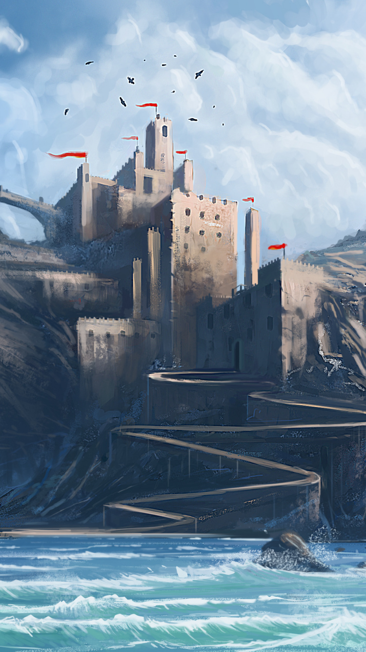 Braunes Betongebäude in Der Nähe Des Meeres Unter Blauem Himmel Tagsüber. Wallpaper in 750x1334 Resolution