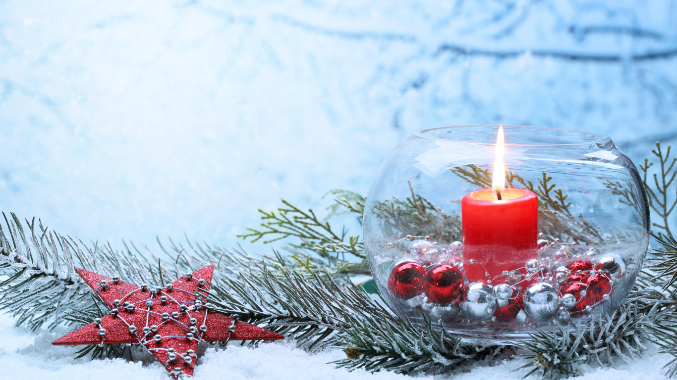 Christmas Day, Candle, Winter, Branch, Christmas. Wallpaper in 1366x768 Resolution