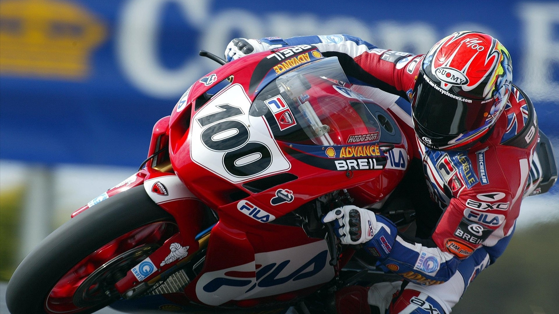 Person in Red and White Motorcycle Helmet Riding on Red and White Motorcycle. Wallpaper in 1920x1080 Resolution