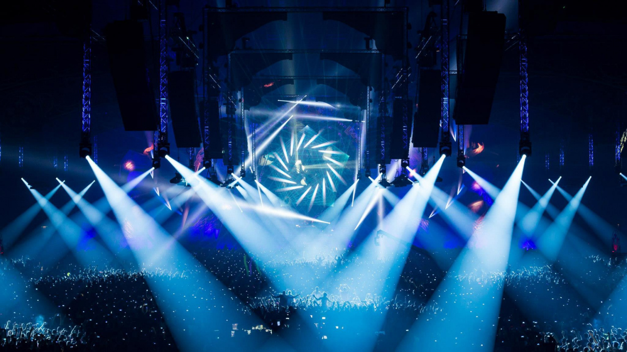 Konzert, Bühnenbeleuchtung, Bühne, Blau, Licht. Wallpaper in 1280x720 Resolution