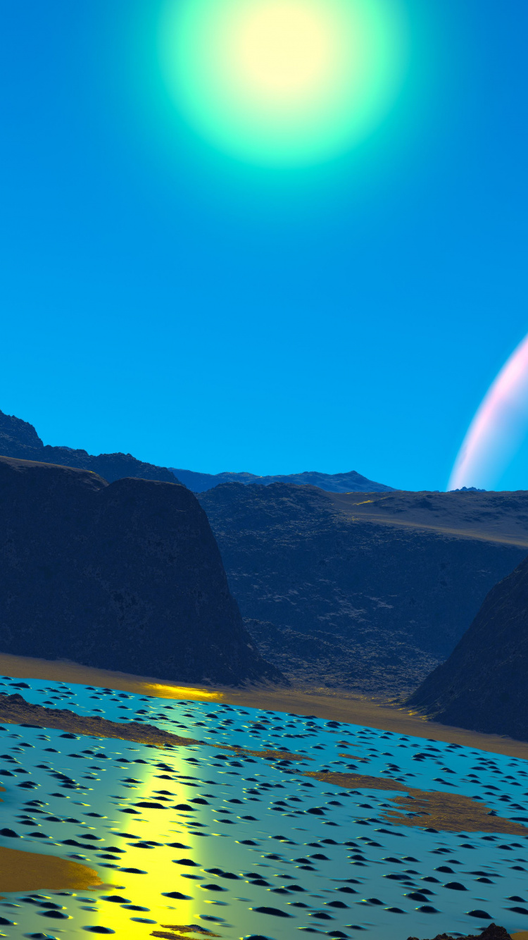 Body of Water Near Mountain During Night Time. Wallpaper in 750x1334 Resolution