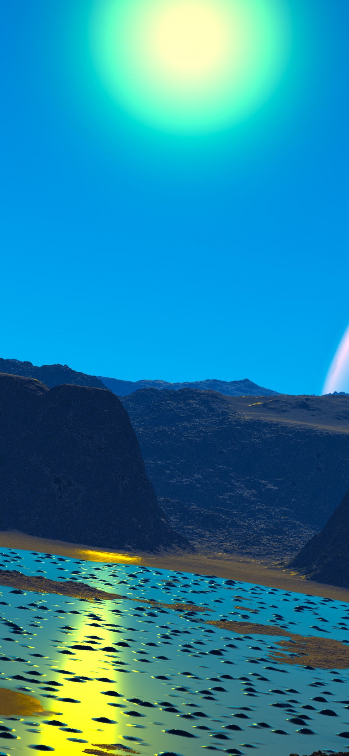 Plan D'eau Près de la Montagne Pendant la Nuit. Wallpaper in 1125x2436 Resolution