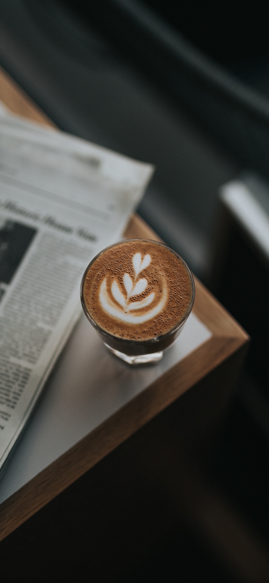 Cappuccino in White Ceramic Mug on Brown Wooden Table. Wallpaper in 1125x2436 Resolution