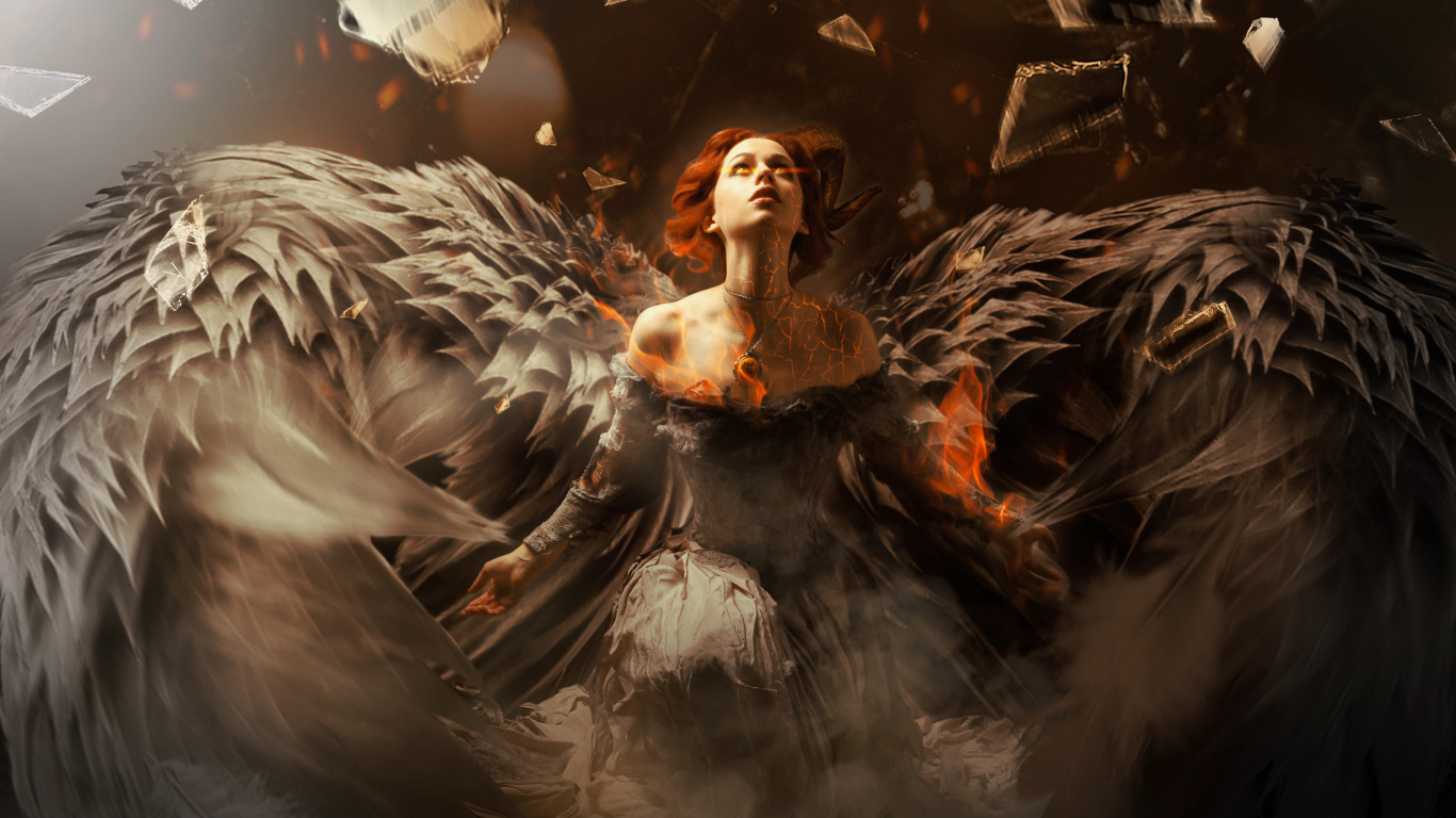 Angel, Art, Digital Art, Feather, Wing. Wallpaper in 1366x768 Resolution