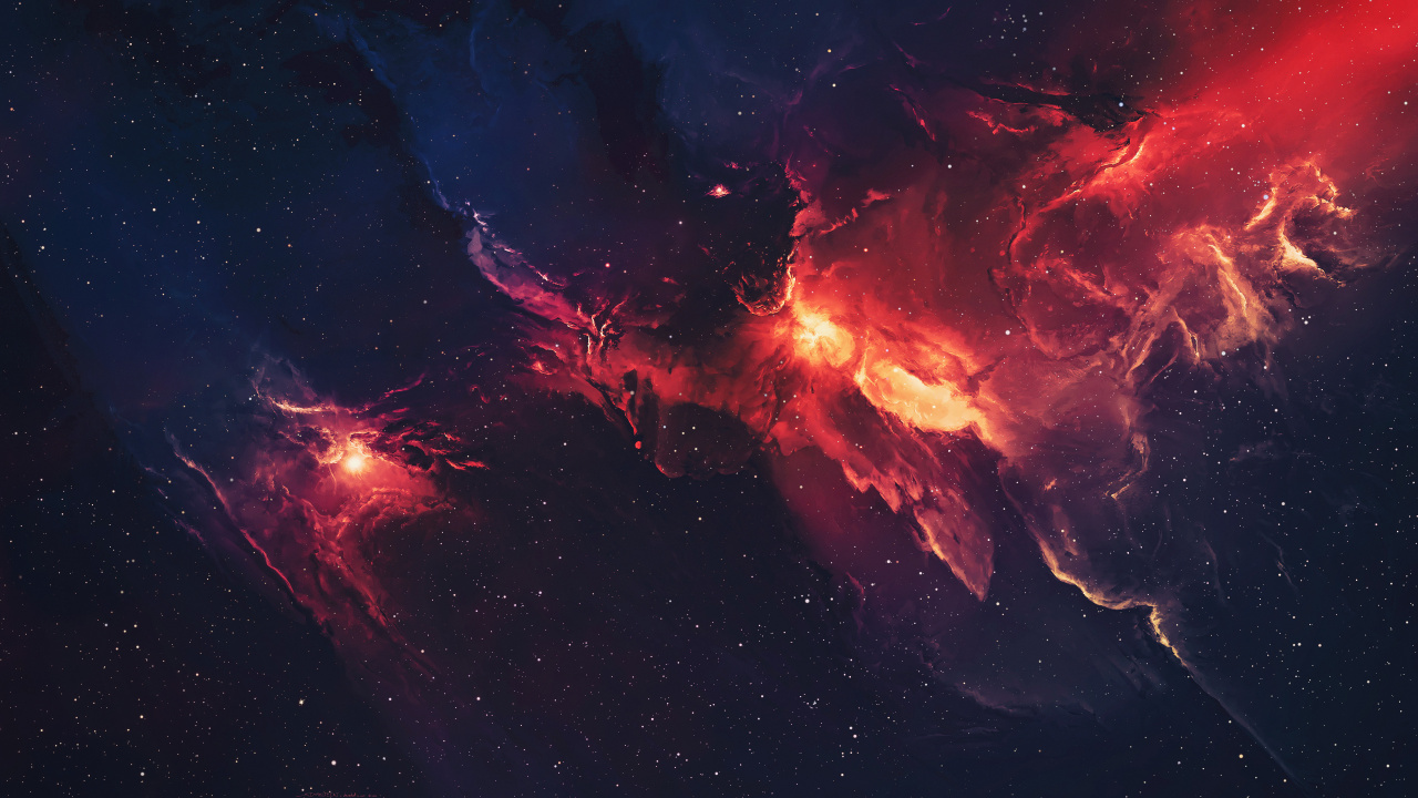 Illustration de la Galaxie Rouge et Bleue. Wallpaper in 1280x720 Resolution