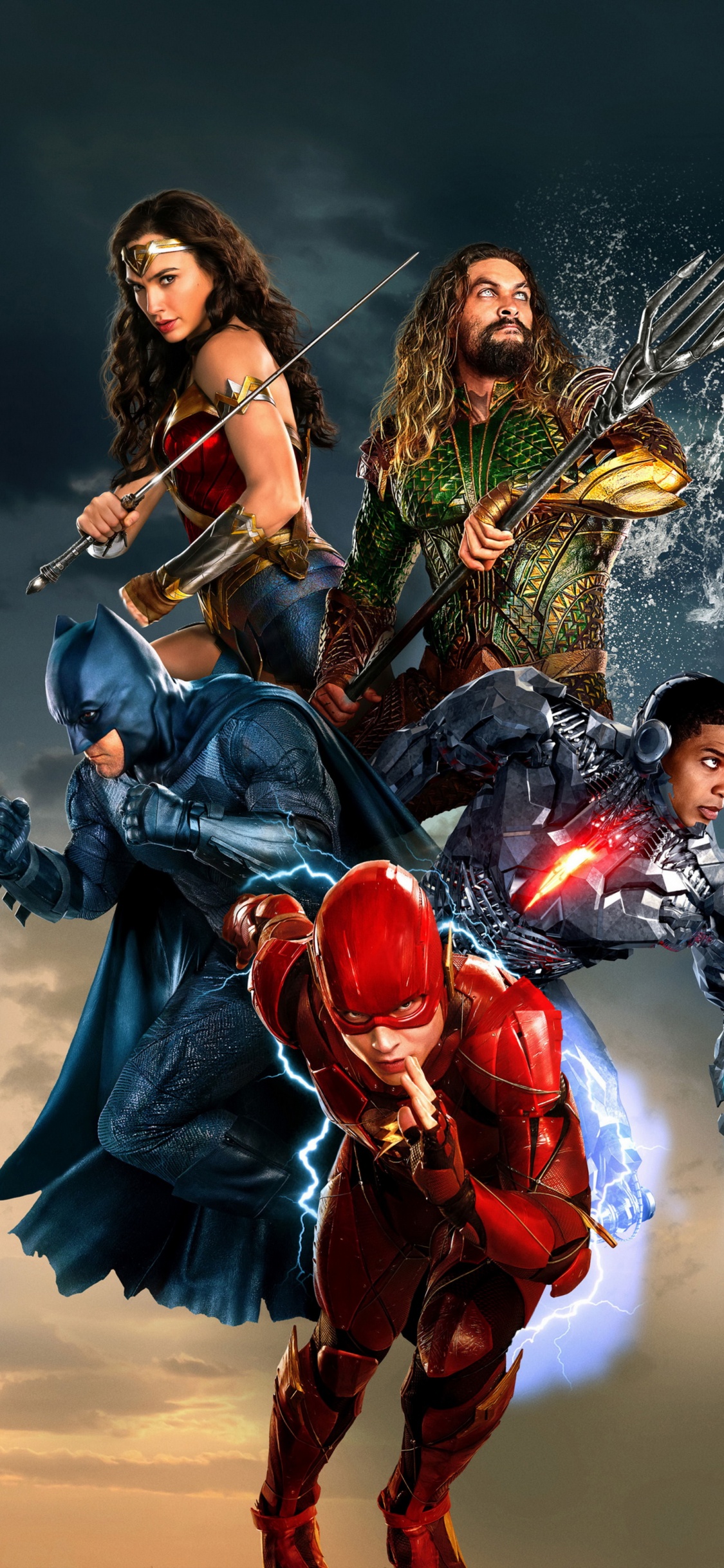 Filmplakat Der Justice League, Justice League, Batman v Superman-Dawn of Justice, Wonder Woman, Superman. Wallpaper in 1125x2436 Resolution