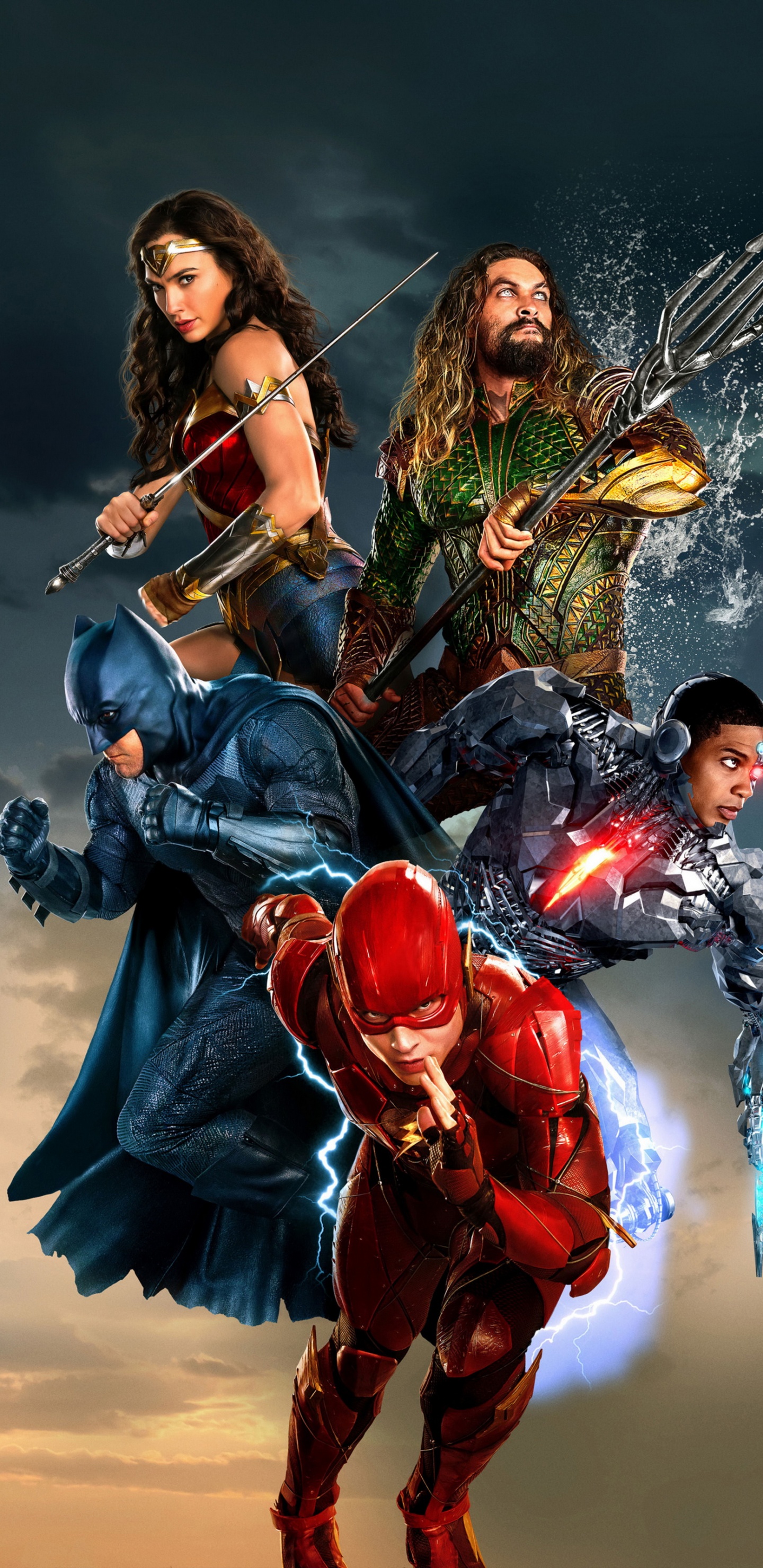 Filmplakat Der Justice League, Justice League, Batman v Superman-Dawn of Justice, Wonder Woman, Superman. Wallpaper in 1440x2960 Resolution