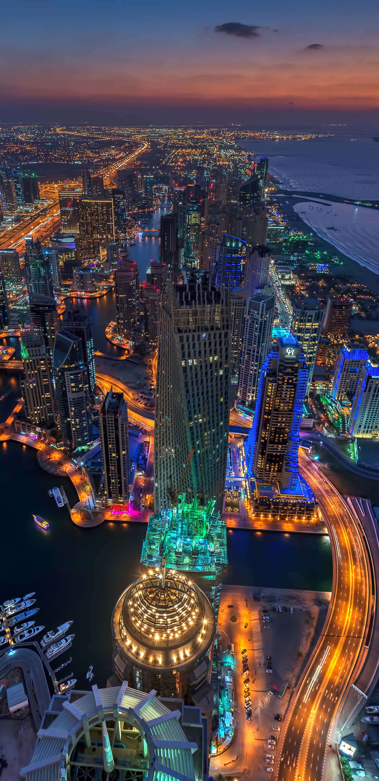 Aerial View of City During Night Time. Wallpaper in 1440x2960 Resolution