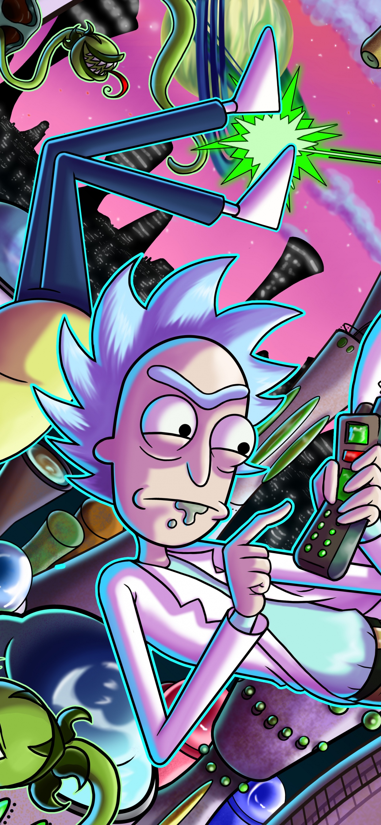 Rick and Morty, Morty Smith, Rick Sánchez, Summer Smith, Cartel. Wallpaper in 1242x2688 Resolution