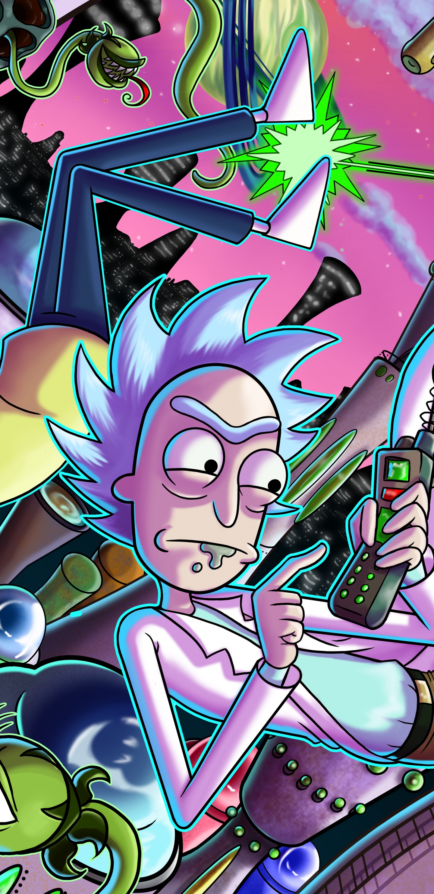 Rick and Morty, Morty Smith, Rick Sánchez, Summer Smith, Cartel. Wallpaper in 1440x2960 Resolution