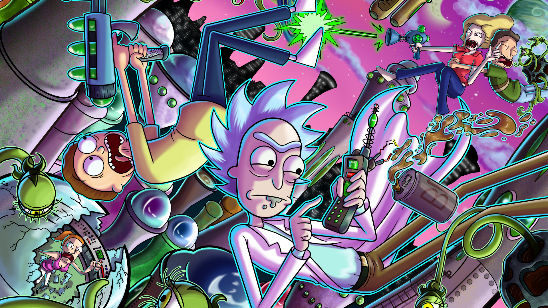 Rick and Morty, Morty Smith, Rick Sánchez, Summer Smith, Cartel. Wallpaper in 1920x1080 Resolution