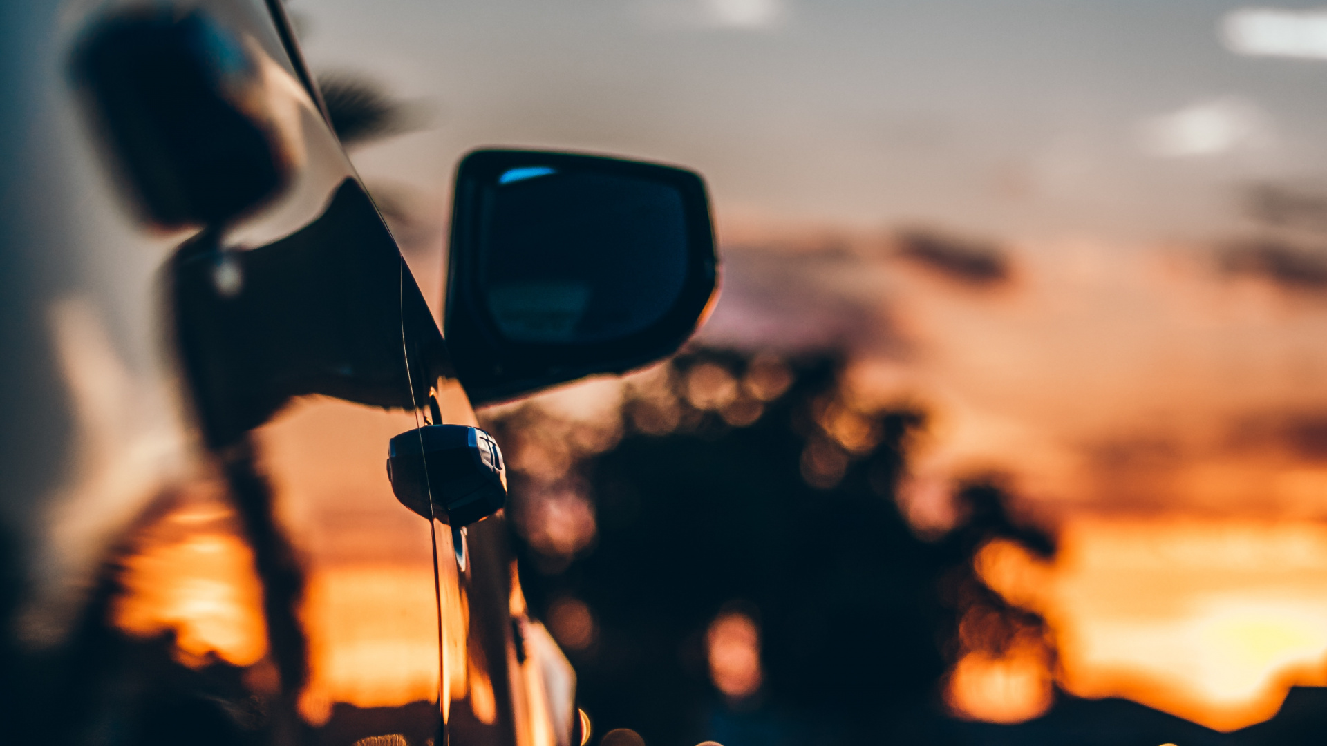 Rétroviseur de Voiture Noir Pendant le Coucher du Soleil. Wallpaper in 1920x1080 Resolution