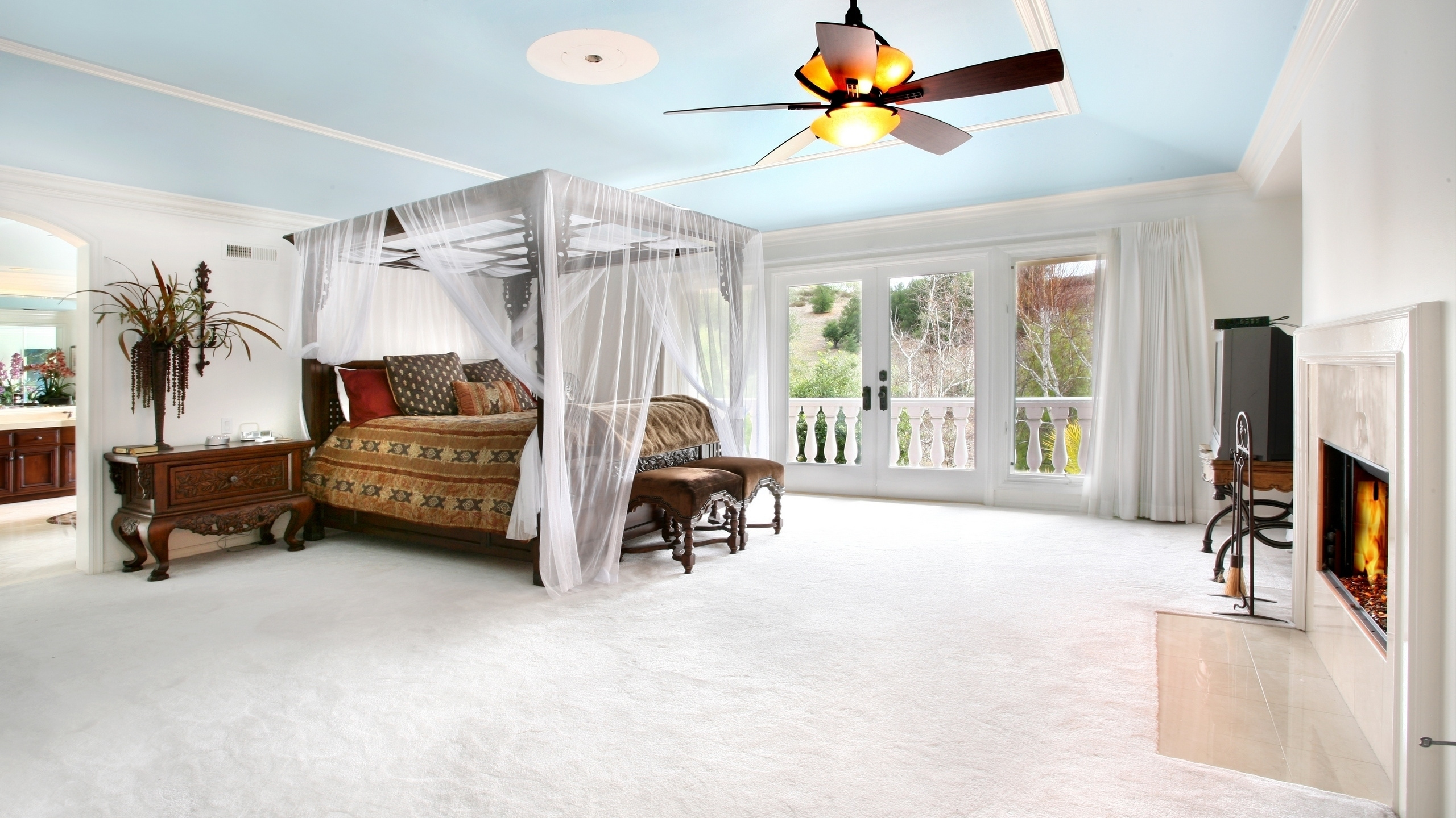 Room, Bedroom, Bed, Fan, Living Room. Wallpaper in 2560x1440 Resolution