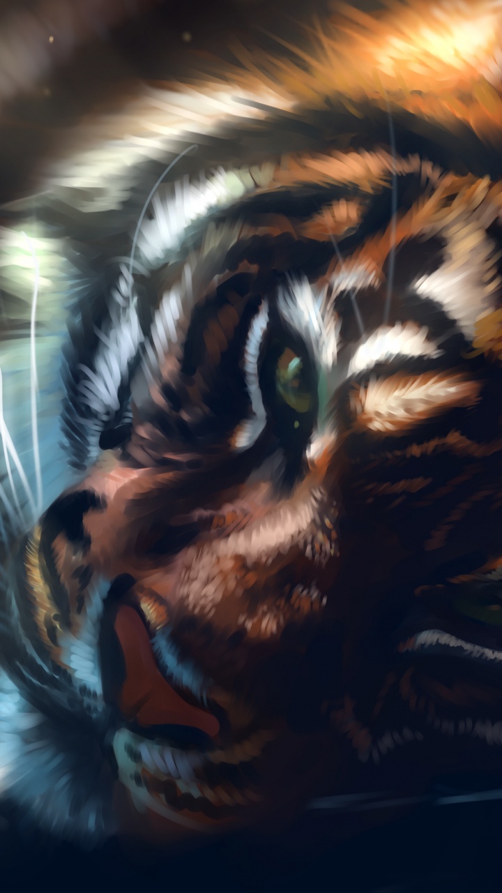 Peinture Tigre Marron et Noir. Wallpaper in 720x1280 Resolution