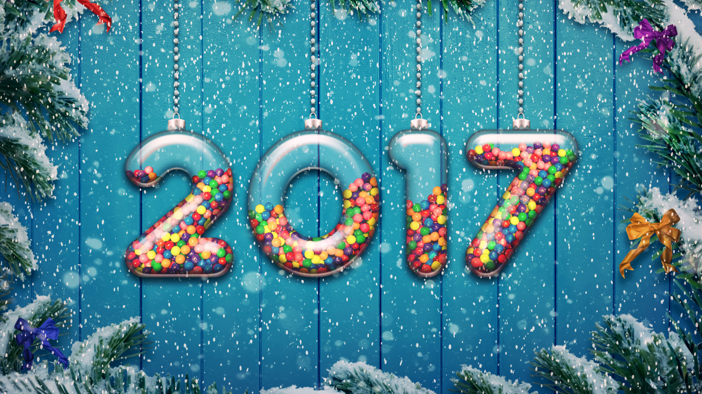 New Year, Christmas, Tree, Christmas Day, Art. Wallpaper in 1366x768 Resolution