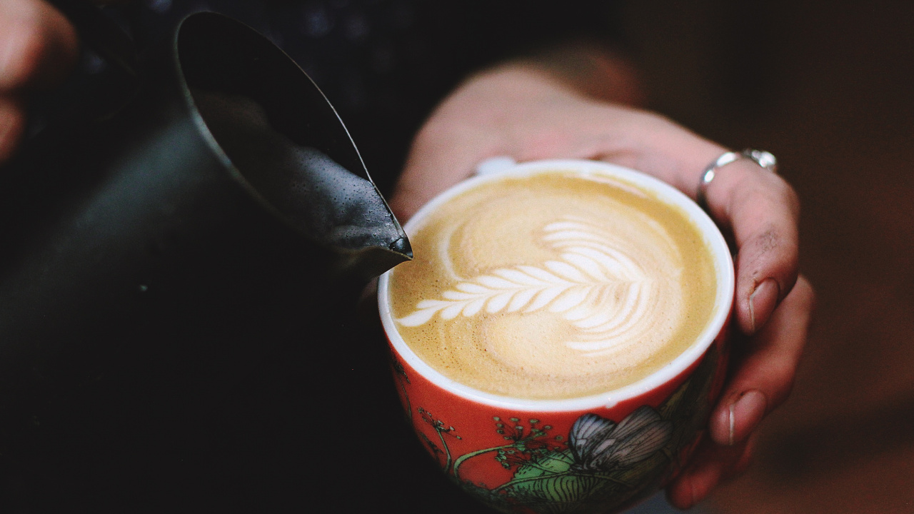 Person Holding Green and White Ceramic Mug With Coffee. Wallpaper in 1280x720 Resolution