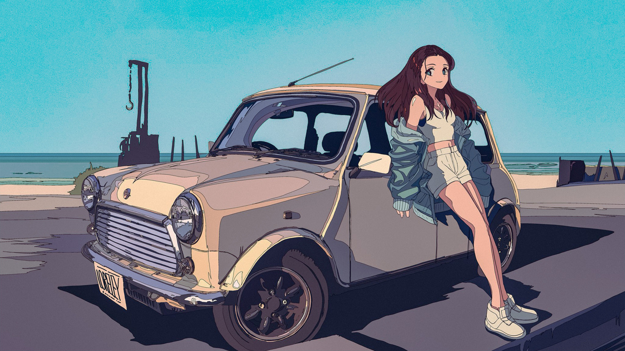 Femme en Chemise Blanche à Manches Longues et Pantalon Noir S'appuyant Sur Une Voiture Marron. Wallpaper in 1280x720 Resolution