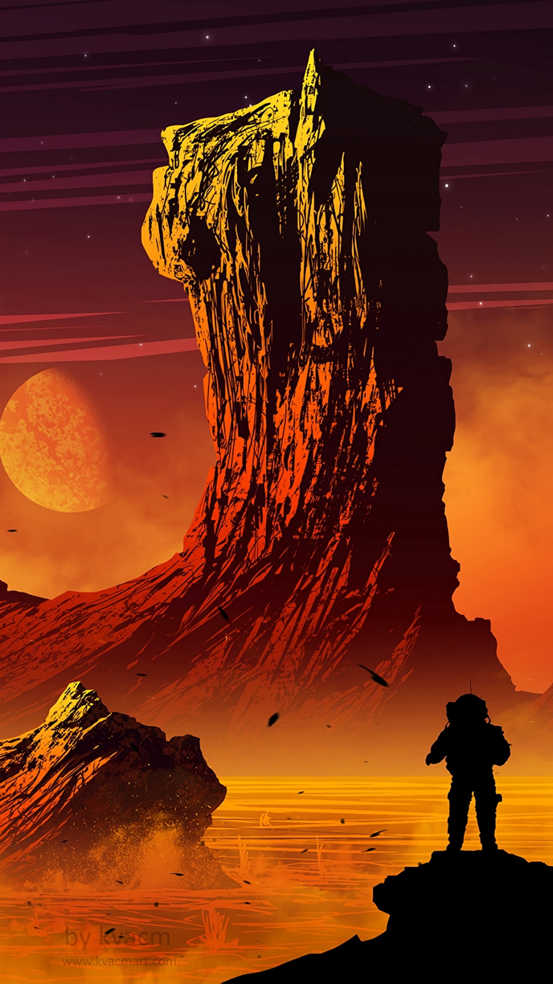 Silhouette of Man Standing on Rock Formation During Night Time. Wallpaper in 1080x1920 Resolution