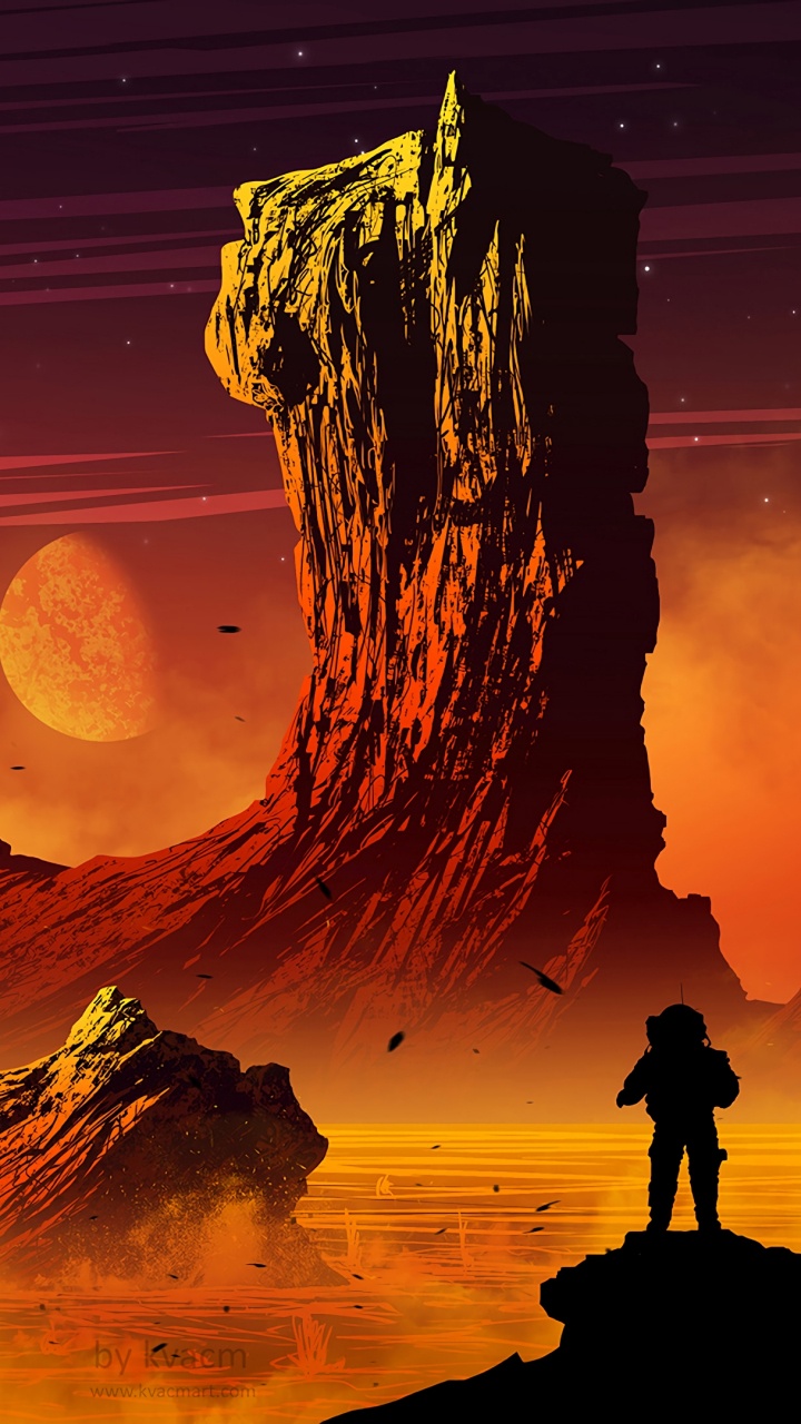 Silhouette of Man Standing on Rock Formation During Night Time. Wallpaper in 720x1280 Resolution